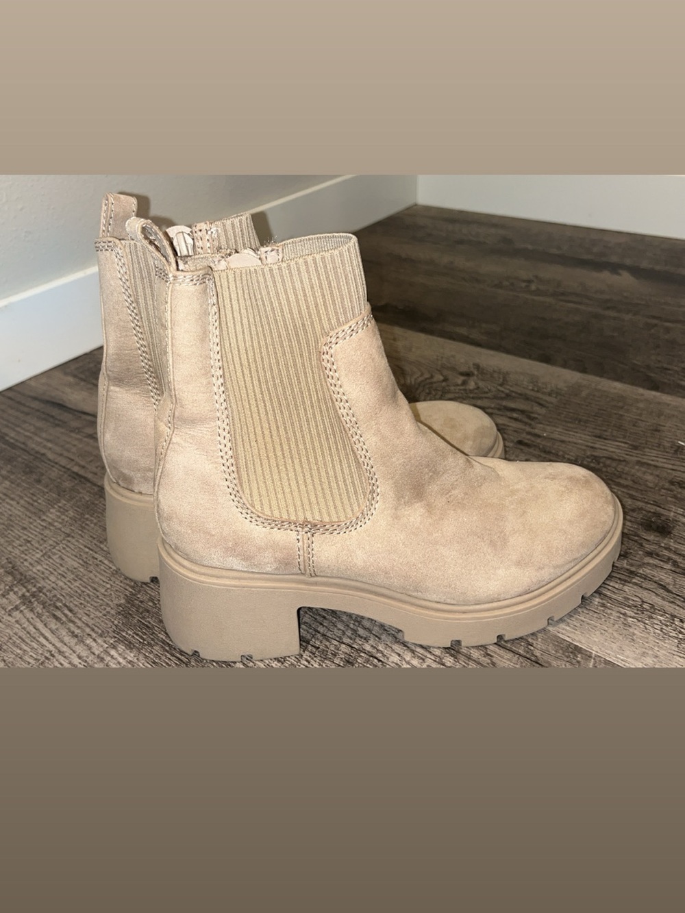 No Boundaries Taupe Suede Chelsea Lug Booties